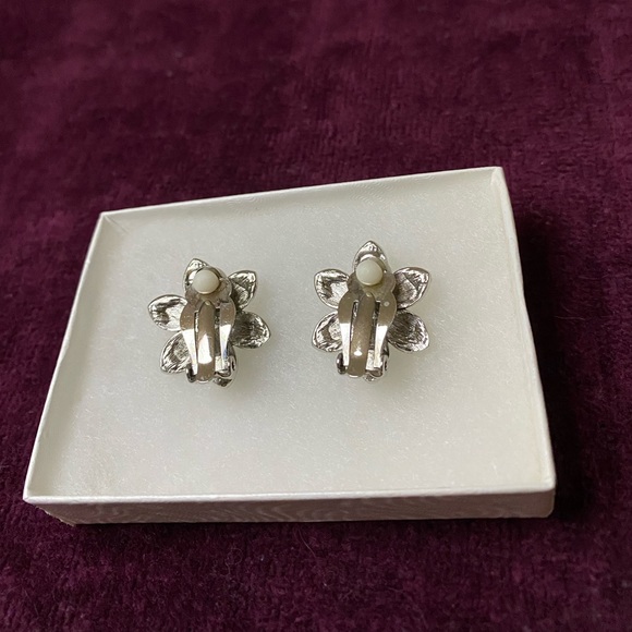 Silver Blossom Crystal Clip-On Earrings [NEW] - Picture 4 of 6
